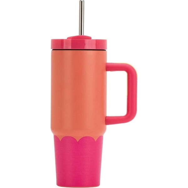 Annabel Trends Super Sip Wave 380ml S/S Cup Double Walled w/Straw Orange Hot PNK