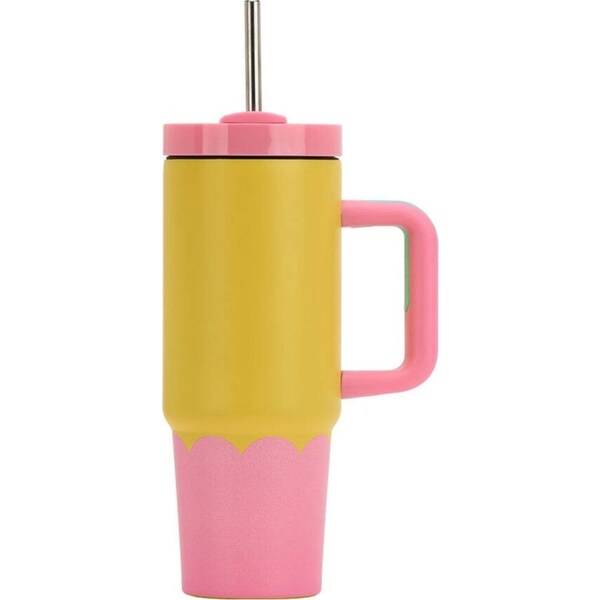 Annabel Trends Super Sip Wave 380ml S/S Cup Double Walled w/ Straw Yellow Candy