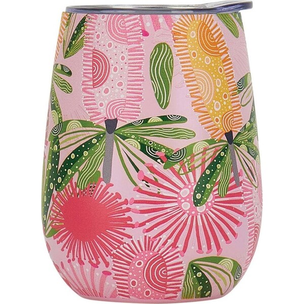 Annabel Trends 295ml Stainless Steel Wine Tumbler Double Walled Cup Pink Banksia
