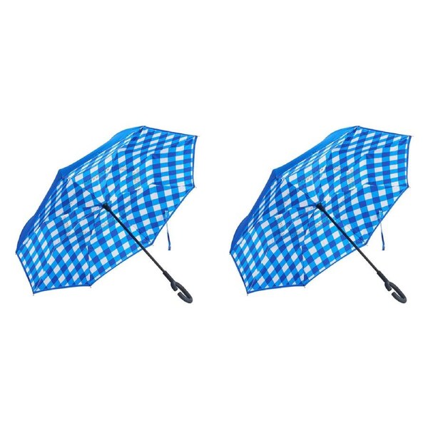 2x Annabel Trends Reverse Umbrella Inverted Cover w/C-Handle 81cm Cobalt Check