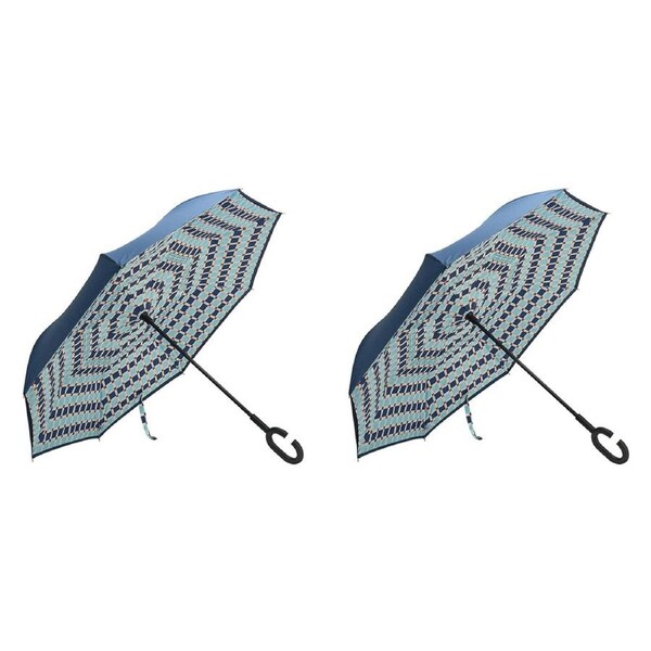 2x Annabel Trends Reverse Umbrella Inverted Cover w/ C-Handle 81x10cm Blue Check