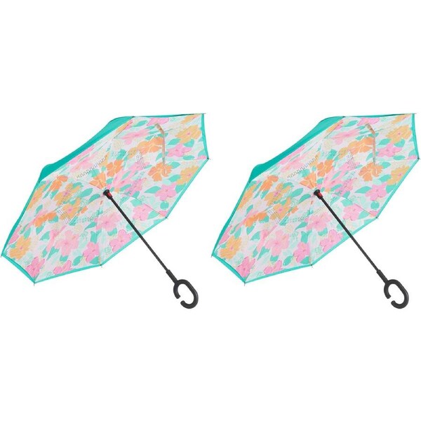 2x Annabel Trends Reverse Umbrella Inverted Cover w/ C-Handle 81x10cm Hibiscus