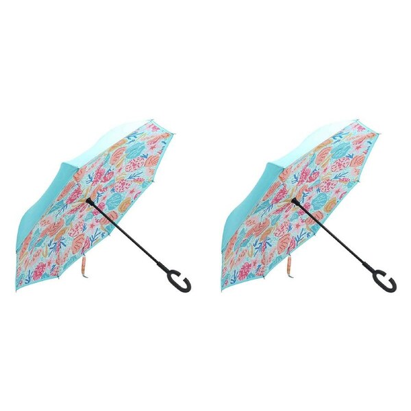 2x Annabel Trends Reverse Umbrella Inverted Cover w/ C-Handle 81cm Shelly Beach