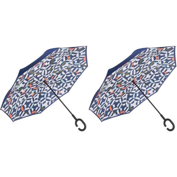 2x Annabel Trends Reverse Umbrella Inverted Cover Shade w/ C-Handle 81x10cm Geo