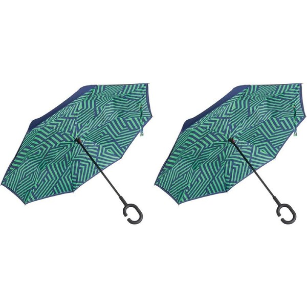 2x Annabel Trends Reverse Umbrella Inverted Cover Shade w/ C-Handle 81cm Zig Zag