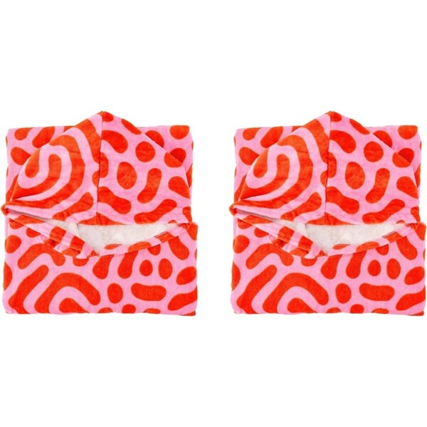 2x Annabel Trends Beach Poncho 100x82cm Cover Up Absorbent Towel Red Squiggles