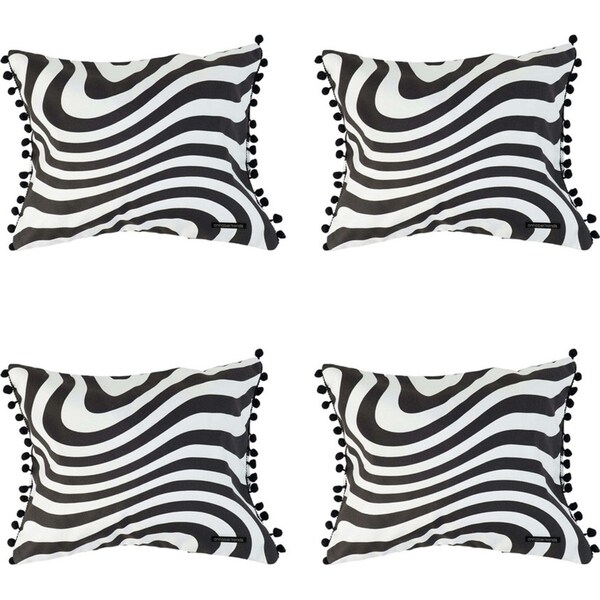 4x Annabel Trends Inflatable Beach Pillow w/Pompom 36x28cm Rect Hypnotic Swirl