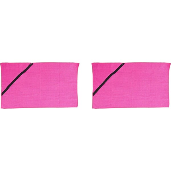 2x Annabel Trends Waffle Sports Towel w/ Zip Pocket 40x75cm Absorbent Hot Pink