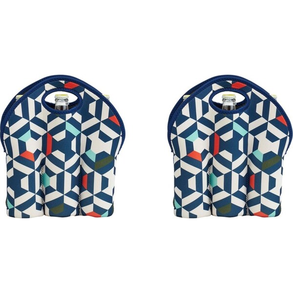 2x Annabel Trends Neoprene 6-Bottle Carrier 30cm Barware Drink Storage Bag Geo