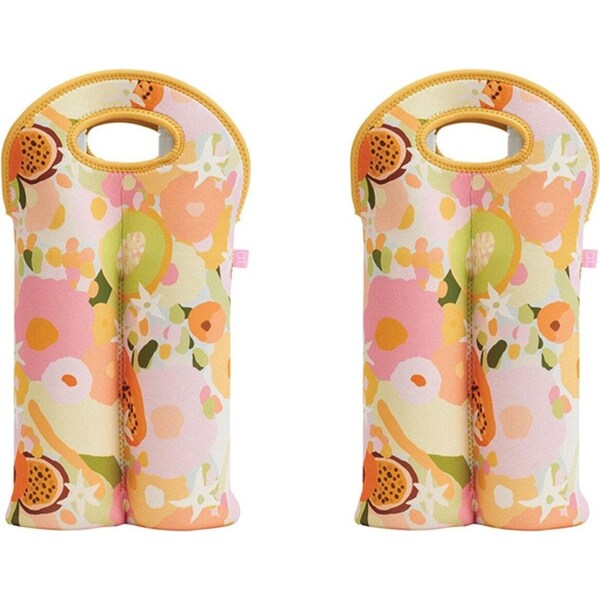 2x Annabel Trends Neoprene Double Bottle Bag 24x38cm Carry Storage Tutti Fruitti