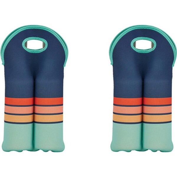 2x Annabel Trends Neoprene Double Bottle Bag 24x38cm Carry Storage Navy Sunrise