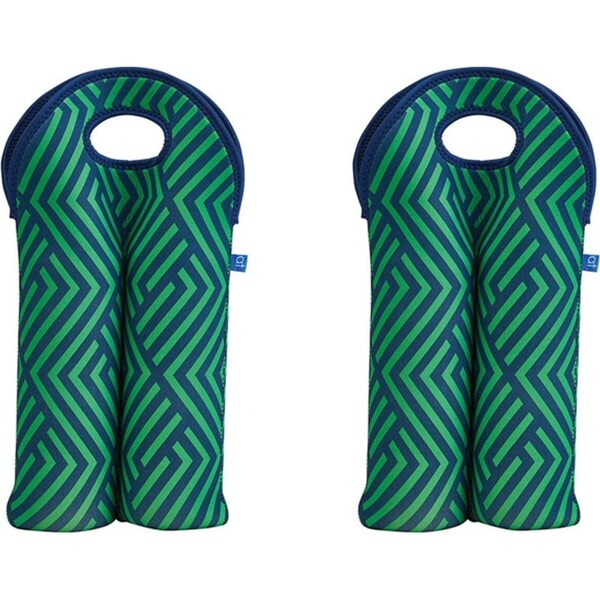 2x Annabel Trends Neoprene Double Bottle Bag 24x38cm Carry Drink Storage Zig Zag
