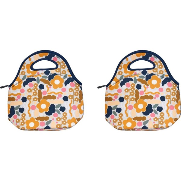 2x Annabel Trends 30cm Neoprene Lunch Bag Outdoor Lunchbox Floral Puzzle Mustard
