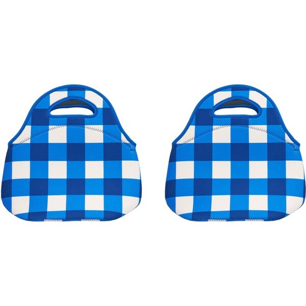 2x Annabel Trends 30cm Neoprene Lunch Bag Outdoor/School Lunchbox Cobalt Check