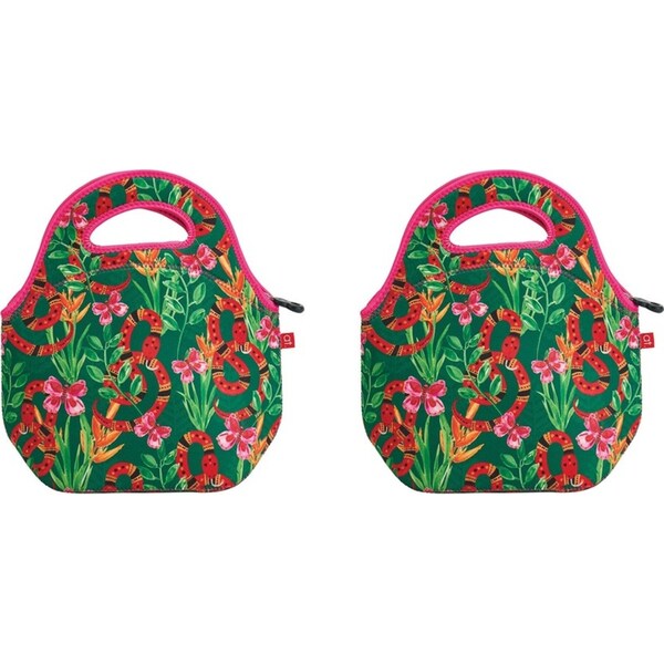 2x Annabel Trends 30cm Neoprene Lunch Bag Outdoor/School Storage Jungle Snake