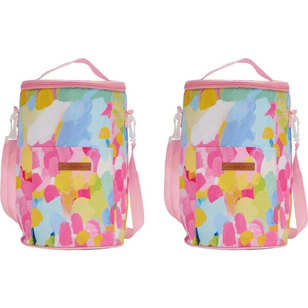 2x Annabel Trends 33cm Insulated Food Cooler Bag Carrier Tall Barrel Good Vibes