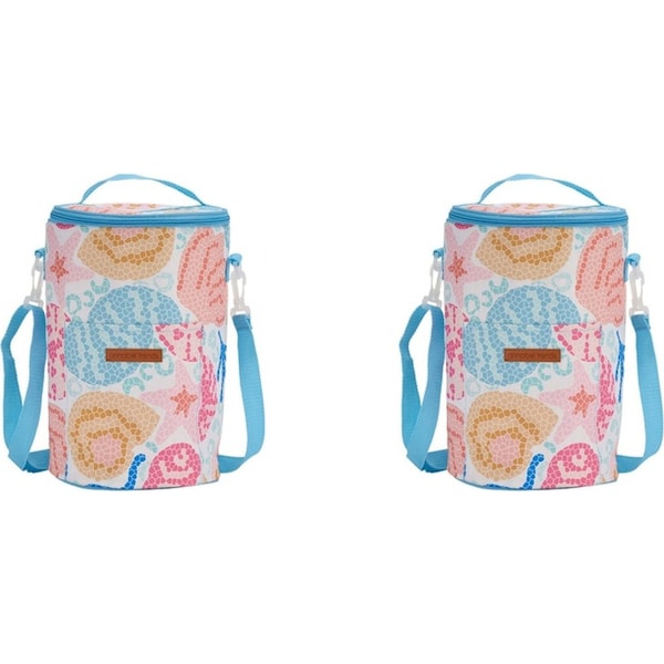 2x Annabel Trends 33cm Insulated Cooler Bag Carrier Tall Barrel Shelly Beach
