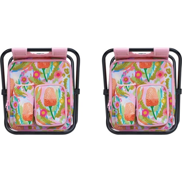 2x Annabel Trends Picnic Cooler Chair Outdoor Seat w/ Insulated Bag Paper Daisy