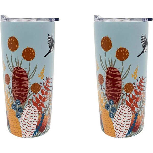 2x Annabel Trends 500ml Stainless Steel Smoothie Drink Tumbler Cup Magpie Floral