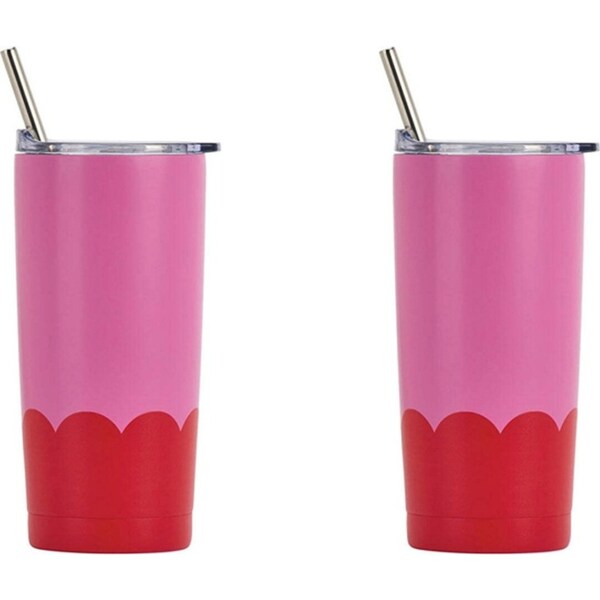 2x Annabel Trends 500ml Stainless Steel Wave Smoothie Tumbler w/ Straw Pink Red