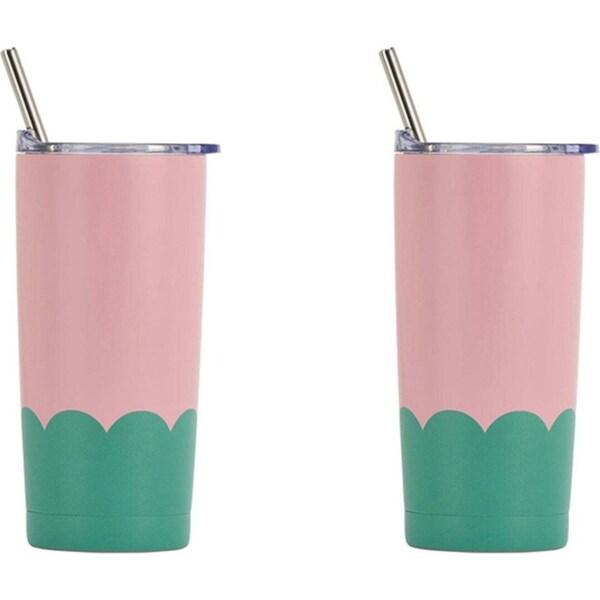 2x Annabel Trends 500ml Stainless Steel Wave Smoothie Tumbler w/Straw Musk Green