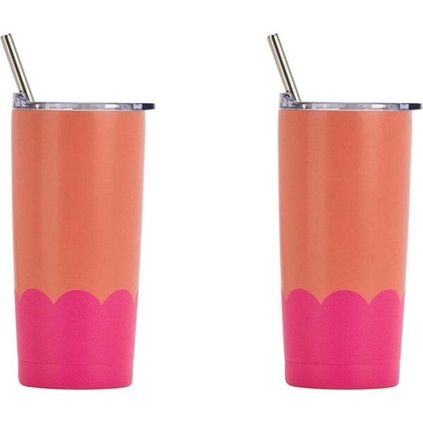 2x Annabel Trends 500ml S/Steel Wave Smoothie Tumbler w/ Straw ORNG Hot PNK