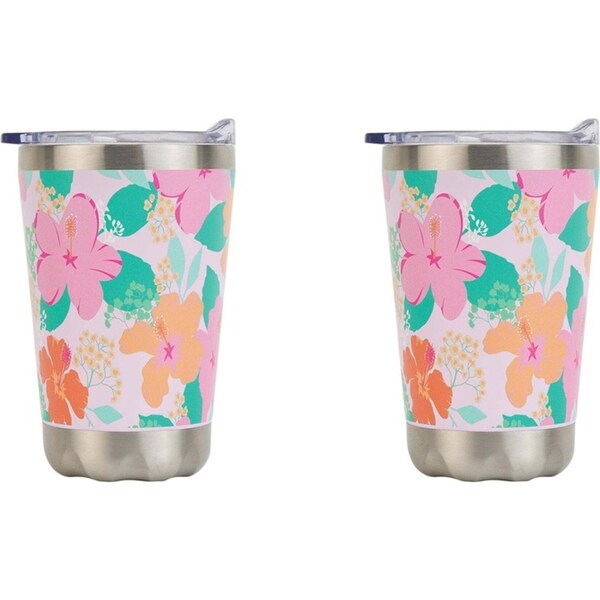 2x Annabel Trends 270ml Stainless Steel Coffee Mug Double Walled Mug Hibiscus