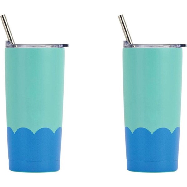 2x Annabel Trends 500ml Stainless Steel Wave Smoothie Tumbler w/ Straw Aqua Blue
