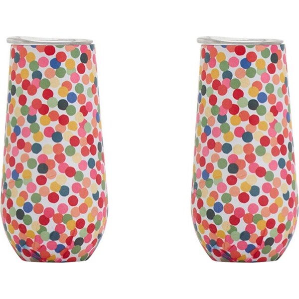 2x Annabel Trends 175ml Stainless Steel Sparkling Flute Cup Double Wall Confetti