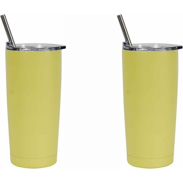 2x Annabel Trends 500ml Stainless Steel Smoothie Tumbler Double Walled Cup Lemon