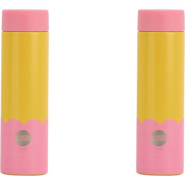 2x Annabel Trends Stainless Steel Wave 300ml Mini Bottle Double Walled YLW Candy