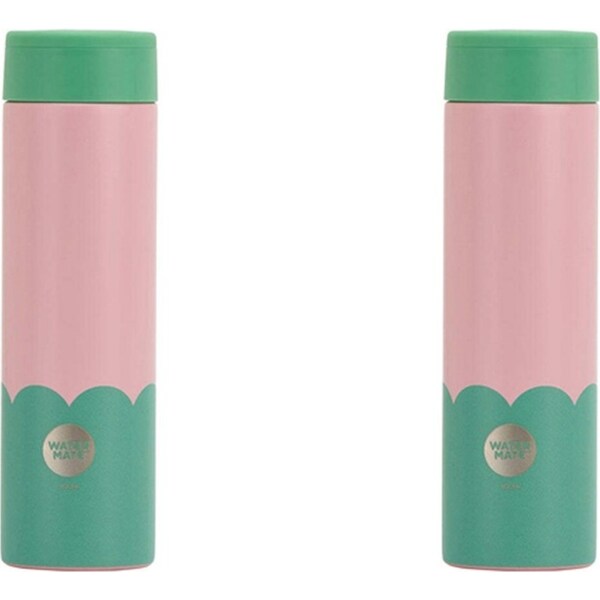 2x Annabel Trends Stainless Steel Wave 300ml Mini Bottle Double Wall Musk Green