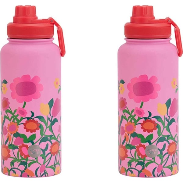 2x Annabel Trends Watermate 950ml Stainless Steel Water Bottle Flower Patch