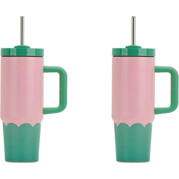 2x Annabel Trends Super Sip Wave 380ml S/S Cup Double Walled w/ Straw Musk Green