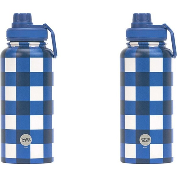 2x Annabel Trends Watermate 950ml Stainless Steel Water Bottle Cobalt Check