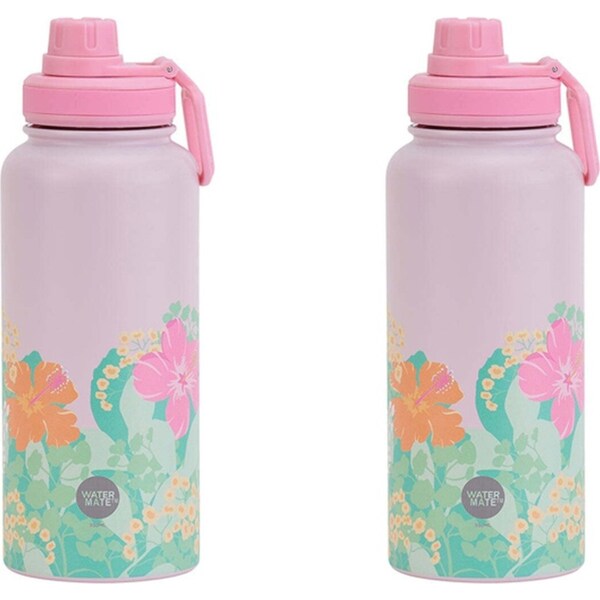 2x Annabel Trends Watermate 950ml Stainless Steel Water Bottle Tumbler Hibiscus