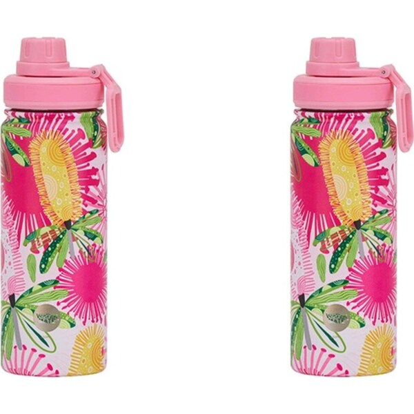 2x Annabel Trends Watermate 550ml Stainless Steel Bottle Tumbler Pink Banksia
