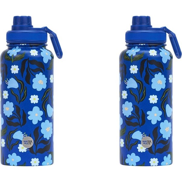 2x Annabel Trends Watermate 950ml Stainless Steel Drink Bottle Nocturnal Blooms