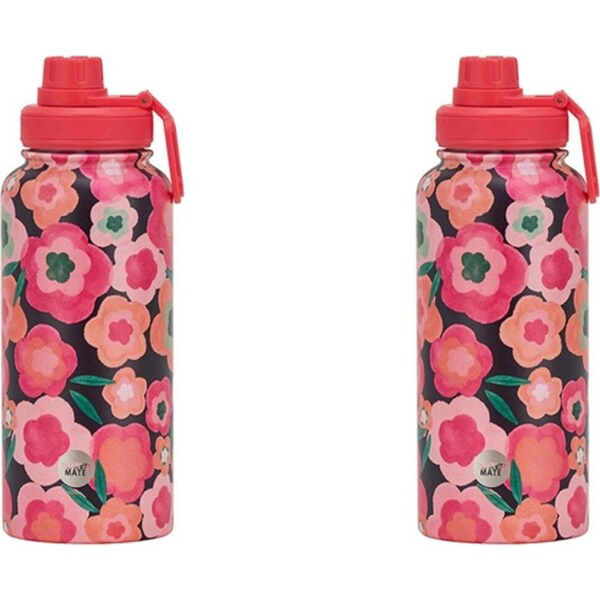 2x Annabel Trends Watermate 950ml Stainless Steel Drink Bottle Midnight Blooms