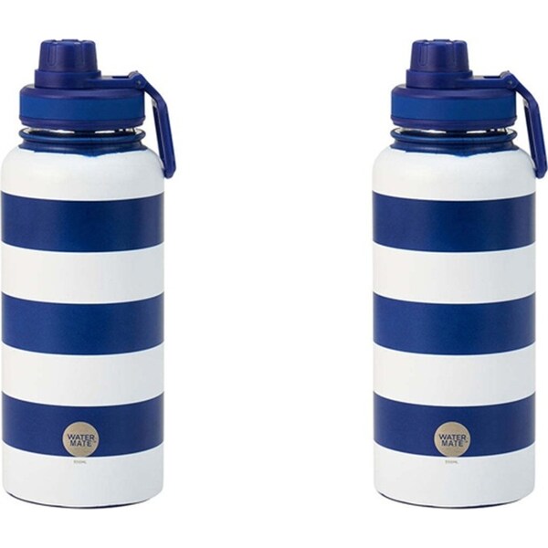 2x Annabel Trends Watermate 950ml Stainless Steel Drink Water Bottle Navy Stripe