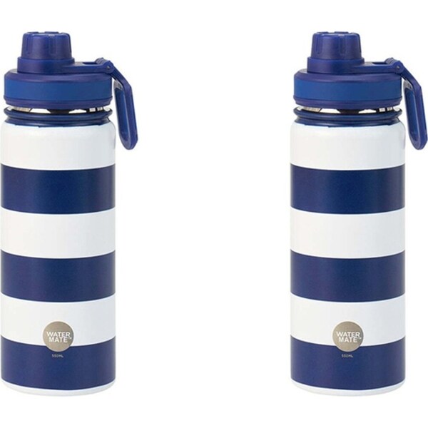 2x Annabel Trends Watermate 550ml Stainless Steel Bottle Tumbler Navy Stripe
