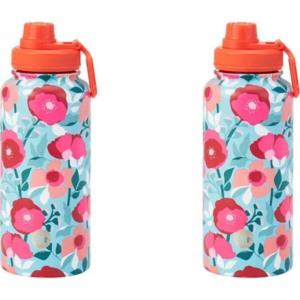 2x Annabel Trends Watermate 950ml Stainless Steel Drink Bottle Sherbet Poppies