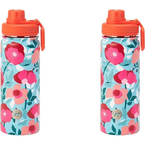 2x Annabel Trends Watermate 550ml Stainless Steel Bottle Tumbler Sherbet Poppies