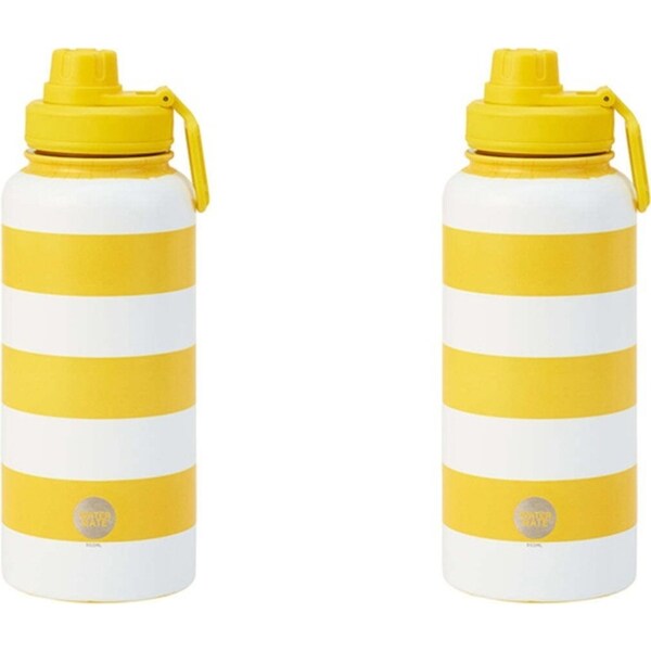 2x Annabel Trends Watermate 950ml Stainless Steel Water Bottle Yellow Stripe