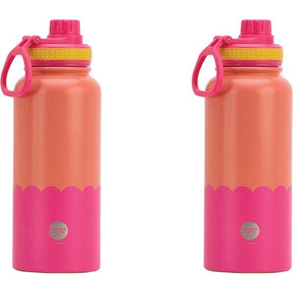 2x Annabel Trends Watermate Wave 1000ml S/S Bottle Drink Tumbler Orange Hot Pink