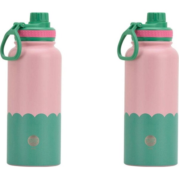 2x Annabel Trends Watermate Wave 1000ml Stainless Steel Bottle Tumbler Musk GRN