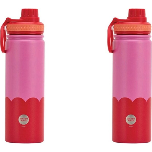 2x Annabel Trends Watermate Wave 600ml Stainless Steel Bottle Tumbler Pink Red