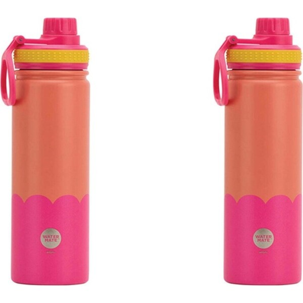 2x Annabel Trends Watermate Wave 600ml S/S Bottle Drink Tumbler Orange Hot Pink