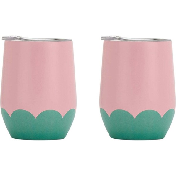 2x Annabel Trends 295ml S/S Wave Wine Drink Tumbler Double Walled Musk Green
