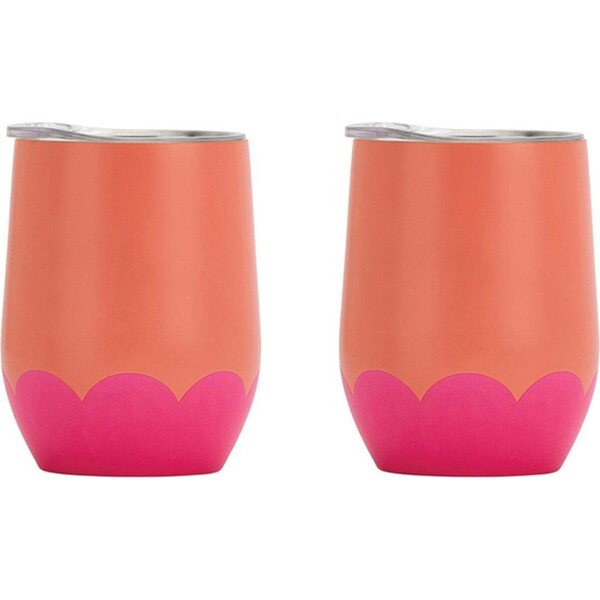 2x Annabel Trends 295ml Stainless Steel Wave Wine Tumbler Cup Orange Hot Pink